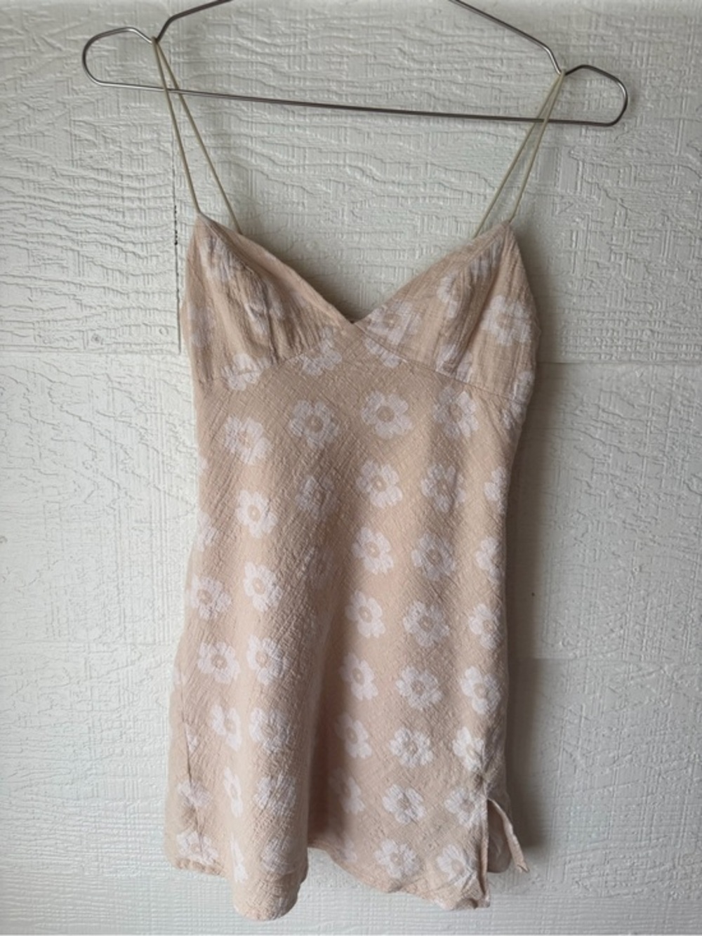 Princess Polly Beige Floral Linen Blend Mini Dress US 4 AU 8 Cami Slip